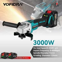 Yofidra 125mm Brushless Angle Grinder 4 Gears Cordless Grinding Machine Cutting Woodworking For Makita 18V-21V Battery Pin