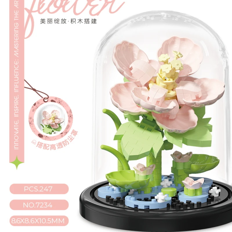 Flower Bouquet Bonsai Building Blocks Artificial Plastic Plant Dust Cover Micro Model Home Decoration Toy For Kid Birthday Gift