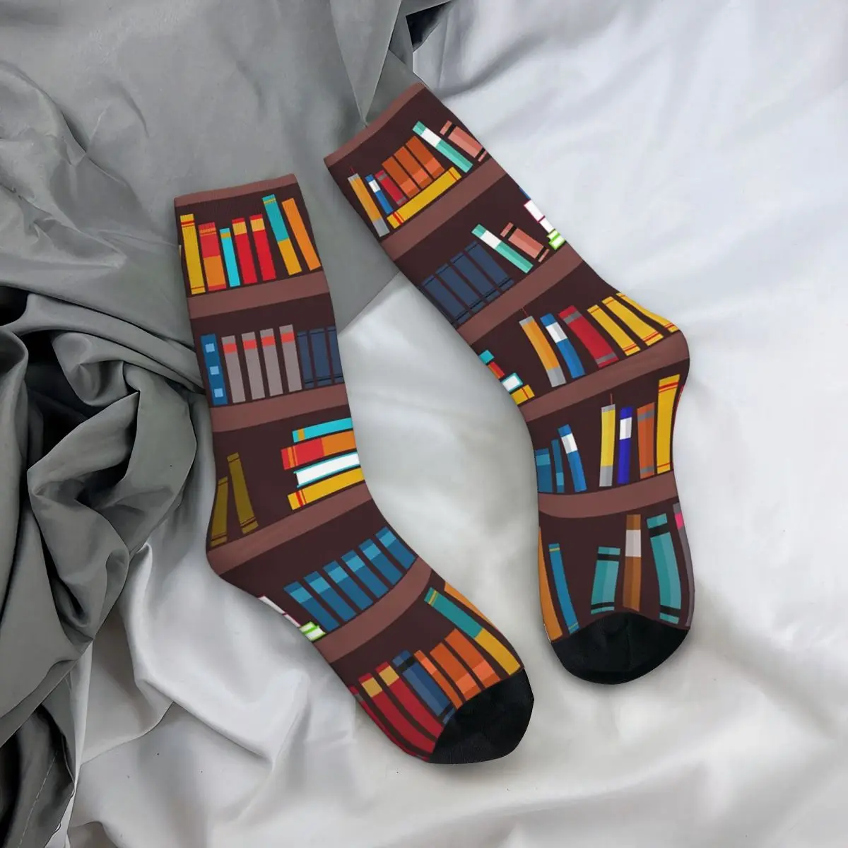 All Seasons Crew Stockings Book Pattern Book Bookshelf Socks Casual Long Socks for Men Women Valentine's Day Gifts