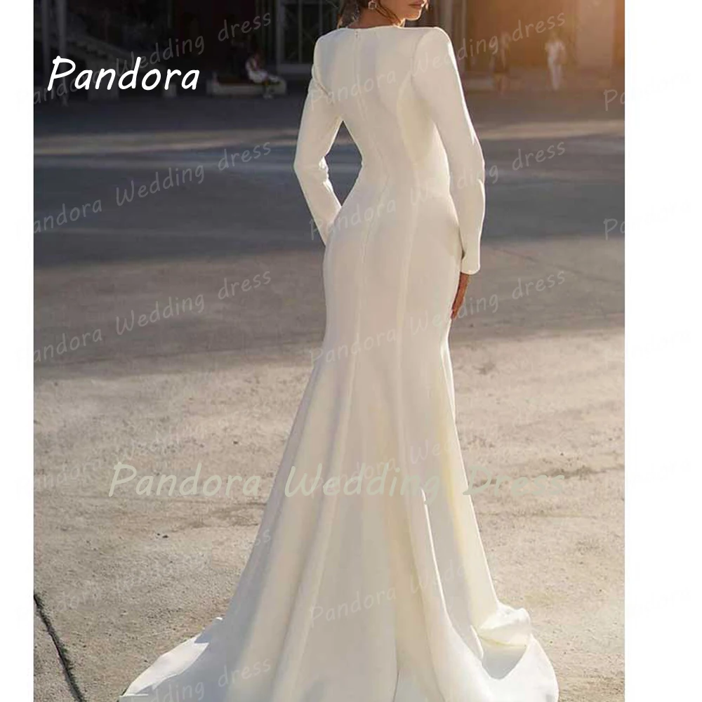 Pandora-vestido de noche blanco con diamantes de imitación, prenda de lujo con cola de pez, manga larga, de gama alta, para boda y graduación, 2024