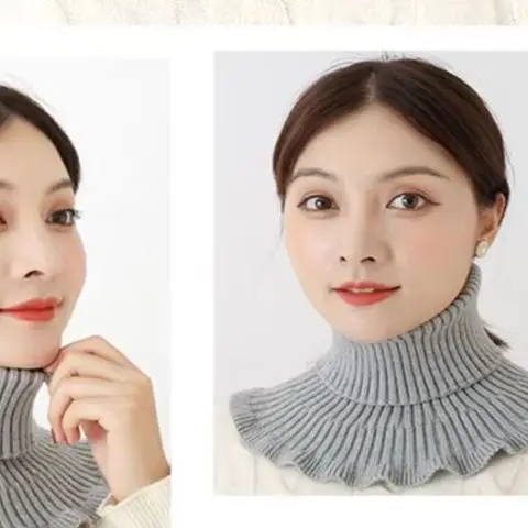 Kerah Rajut Hangat Wanita, Kerah Palsu Wol, Kerah Rajut Palsu Lepas Pasang, Syal Leher Tebal Anti Angin, Kerah Palsu