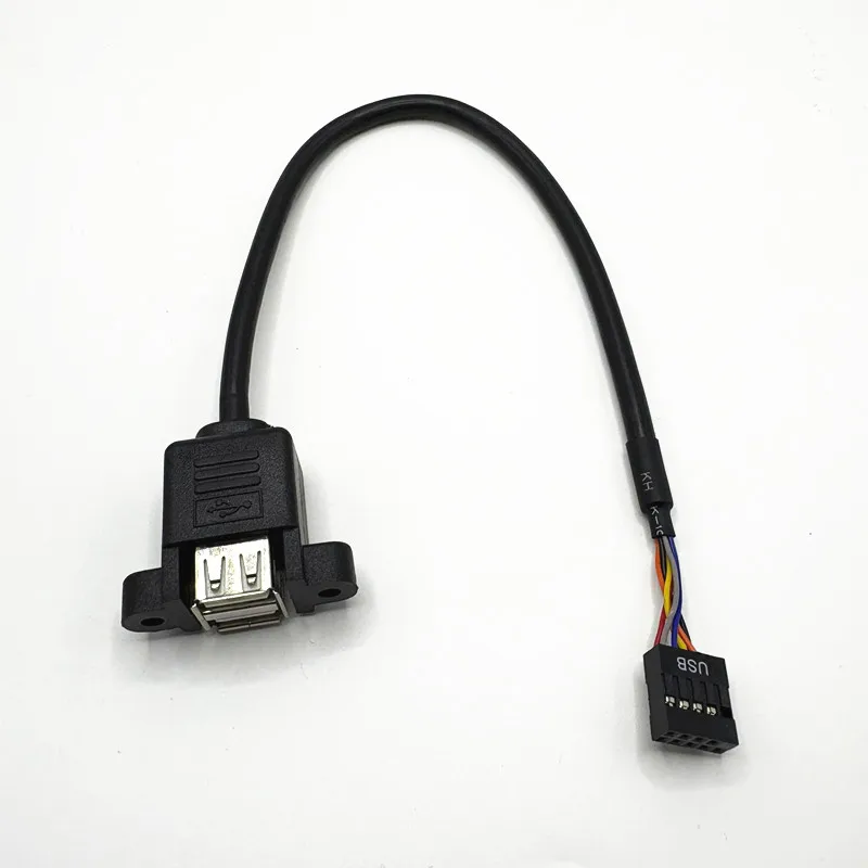 Motherboard Internal Dupont 9pin Pitch 2.54mm to Dual Port USB 2.0 A Female Screw Lock Panel Mount Cable 30cm