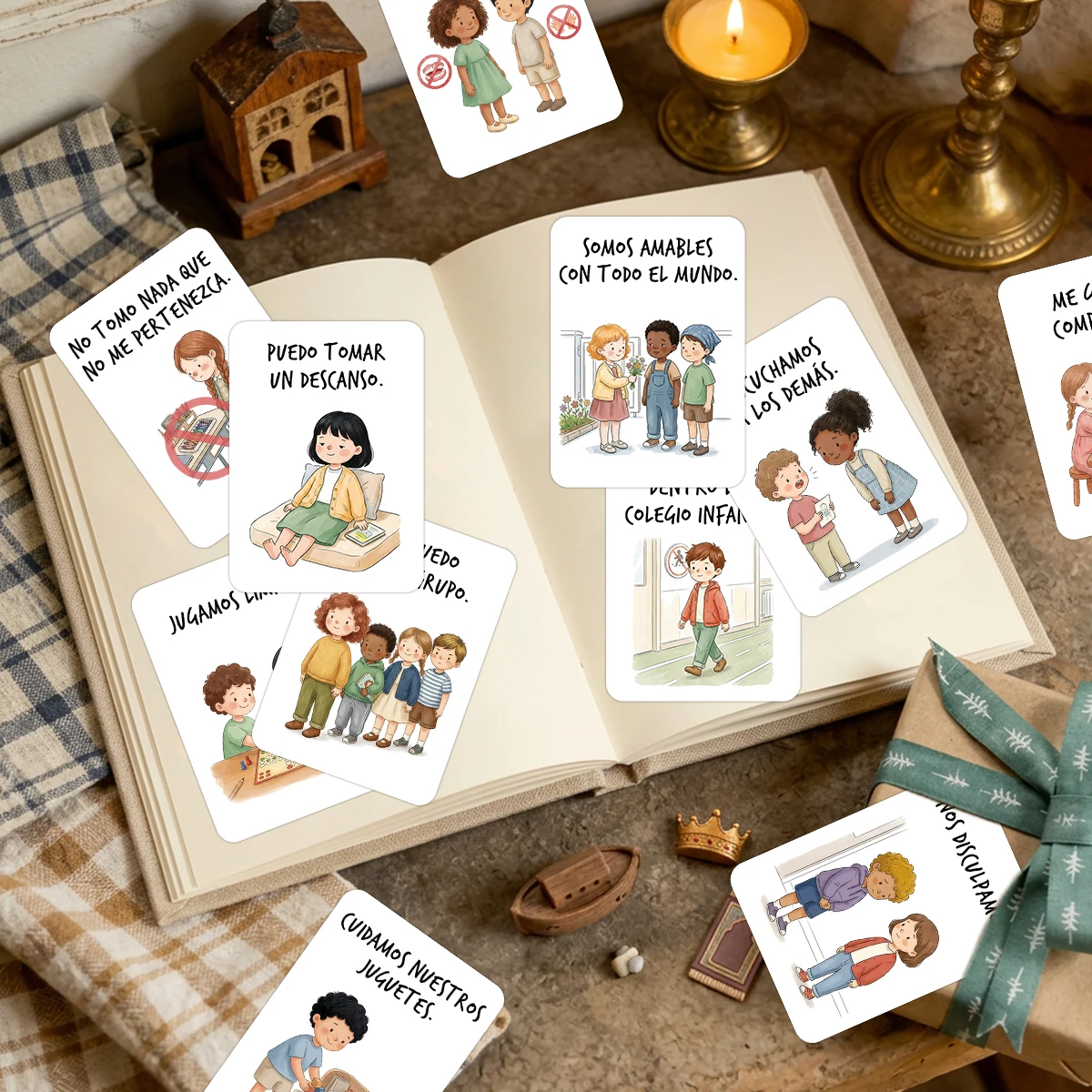 24 Stück spanische Karten mit Regeln für soziales Verhalten, pädagogische visuelle Lernkarten, für Vorschule, Klassenzimmer, Homeschooling, interaktive Karten – Detail 2