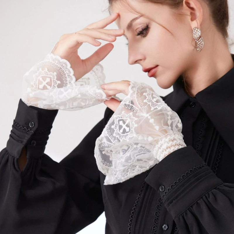 e15f الدانتيل زهرة تقليم الأصفاد المعصم الأكمام الزخرفية #4