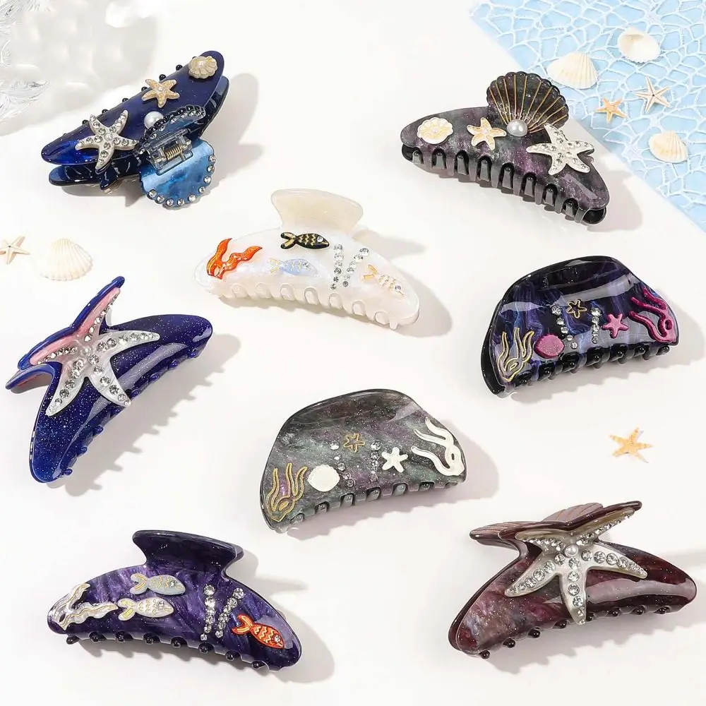 

Personalized Starfish Ocean Shell Hair Grab Pearl Shark Clip Rhinestone Hair Claw Hair Clip Headwear Acrylic Shark Clip Travel