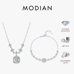 MODIAN D Color Moissanite 925 Sterling Silver Luxury Geometric Charm Necklace Bracelet For Women Wedding Statement Jewelry Set