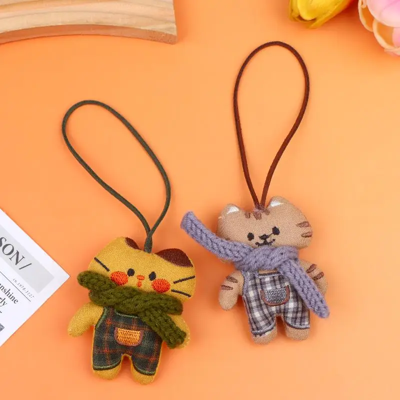/Kb/Cat Plush Keychain Mini Scarf Kitten Doll Pendant Fabric Animal Charms For Backpack Bag Car Key Decor Couple Gifts Cute