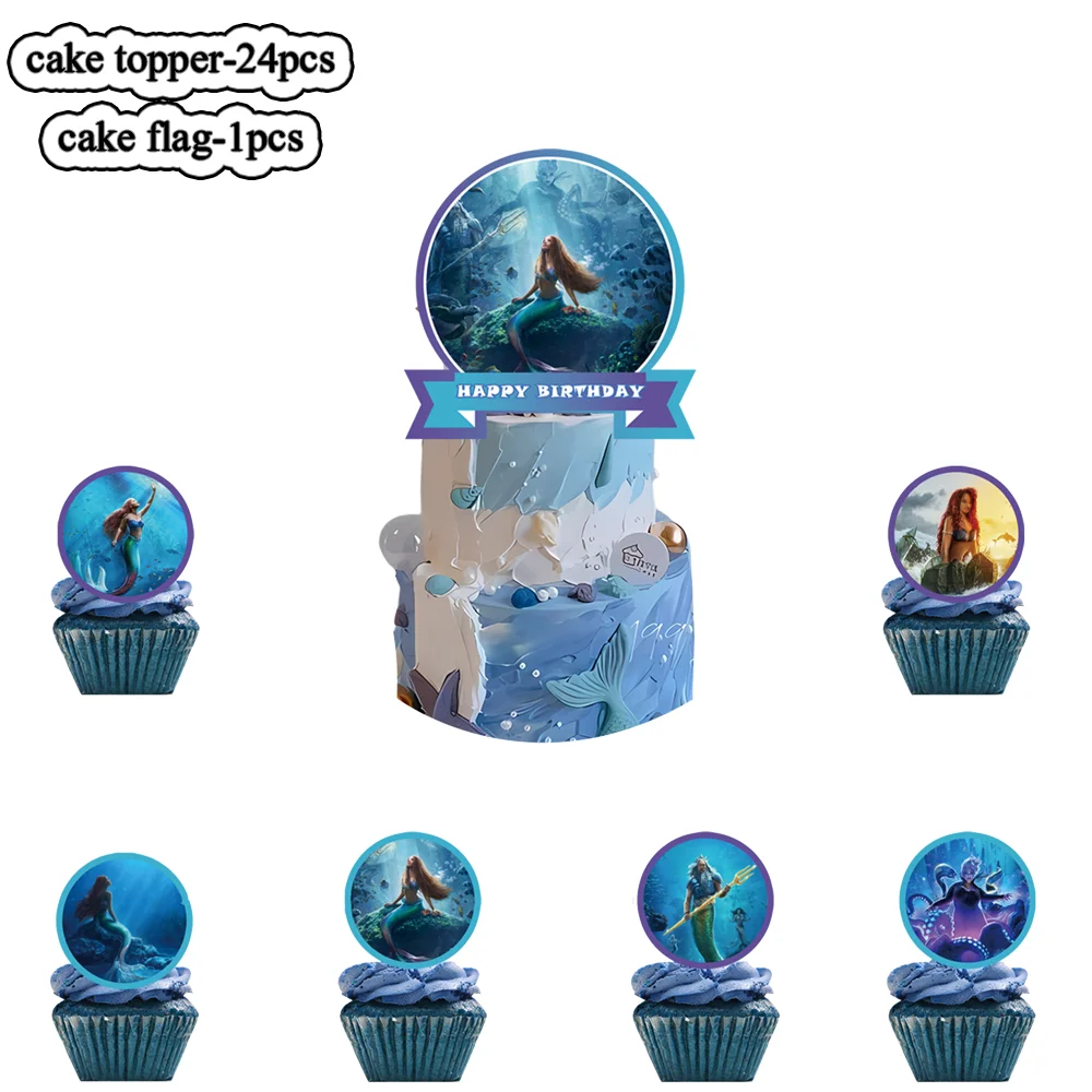 Disney Tangled Cake Topper Cinderella Theme Happy Birthday Mermaid Cupcake Topper Kids Boy Birthday Party Cake Decoration