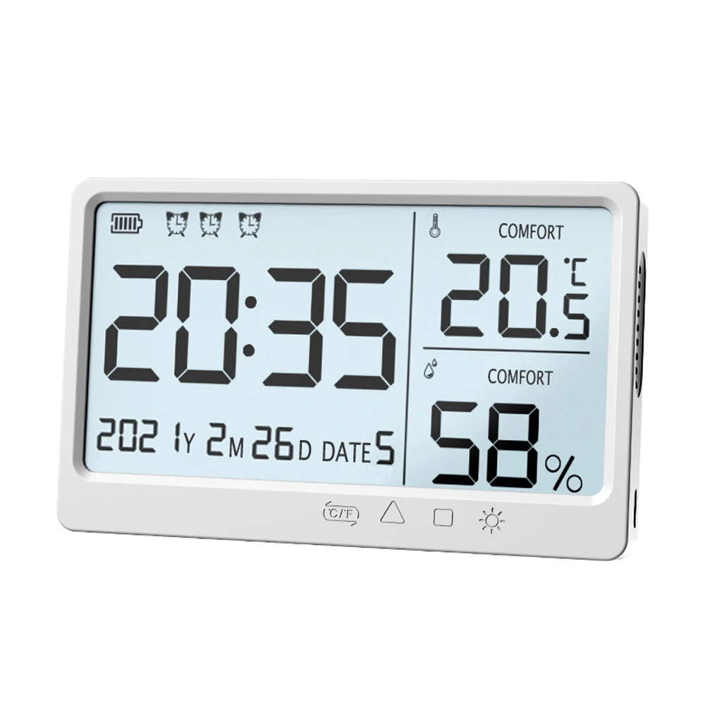 Electronic Weather Station Thermometer Digital Temperature Humidity Meter High Precision Hygrometer Alarm Clock LCD Screen