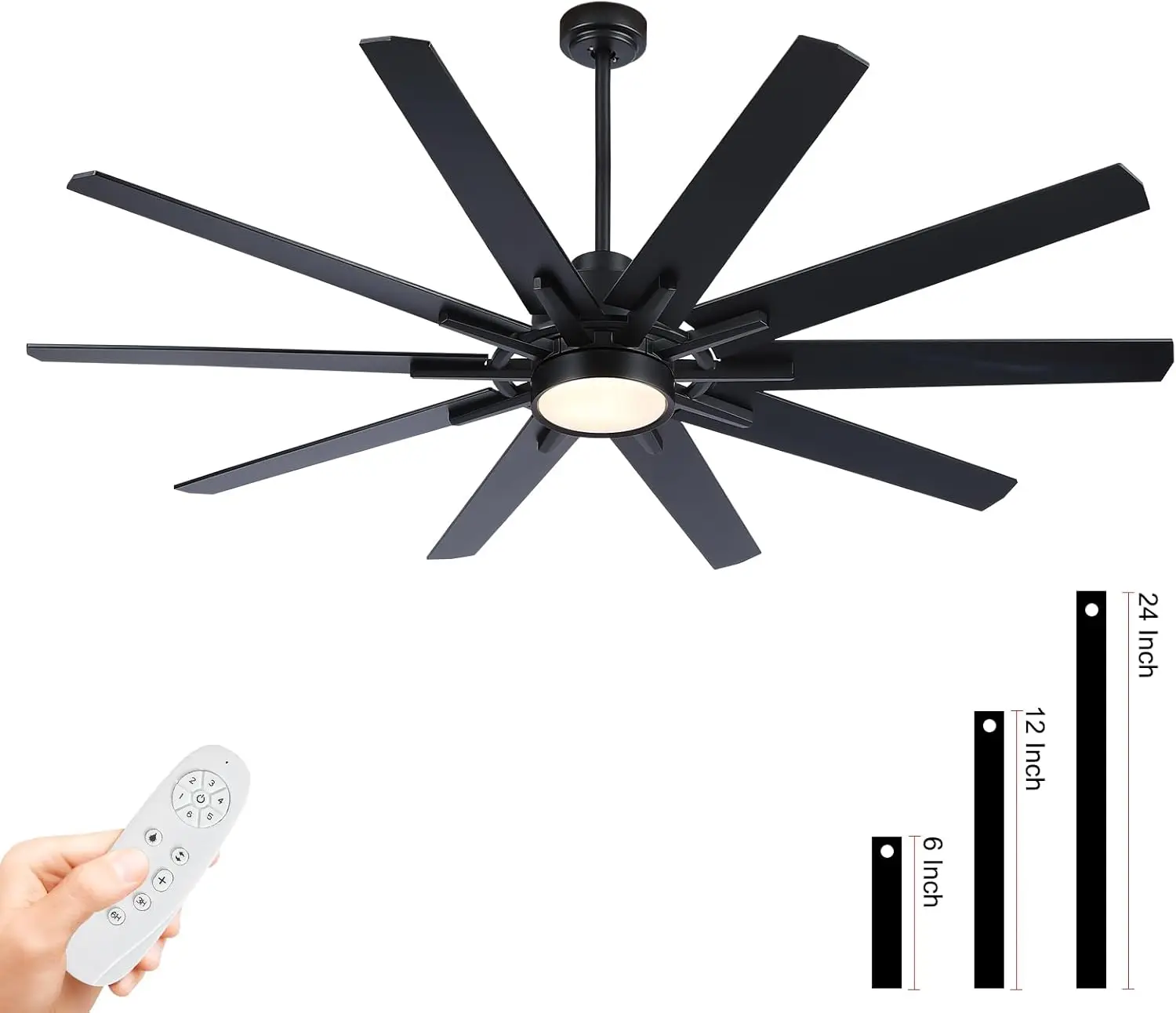 72 inch Large Black Ceiling Fans with Lights and Remote,Industrial ceiling fan 6 Speed Reversible Quiet DC Motor