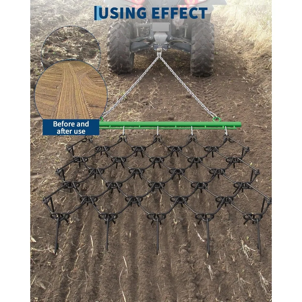 頑丈な5フィート×4.5フィートのドラッグハロー、3/8インチのタイン付き、ATV、UTV、芝刈り機に最適 - 土地の整地、整地作業、パス作業に最適