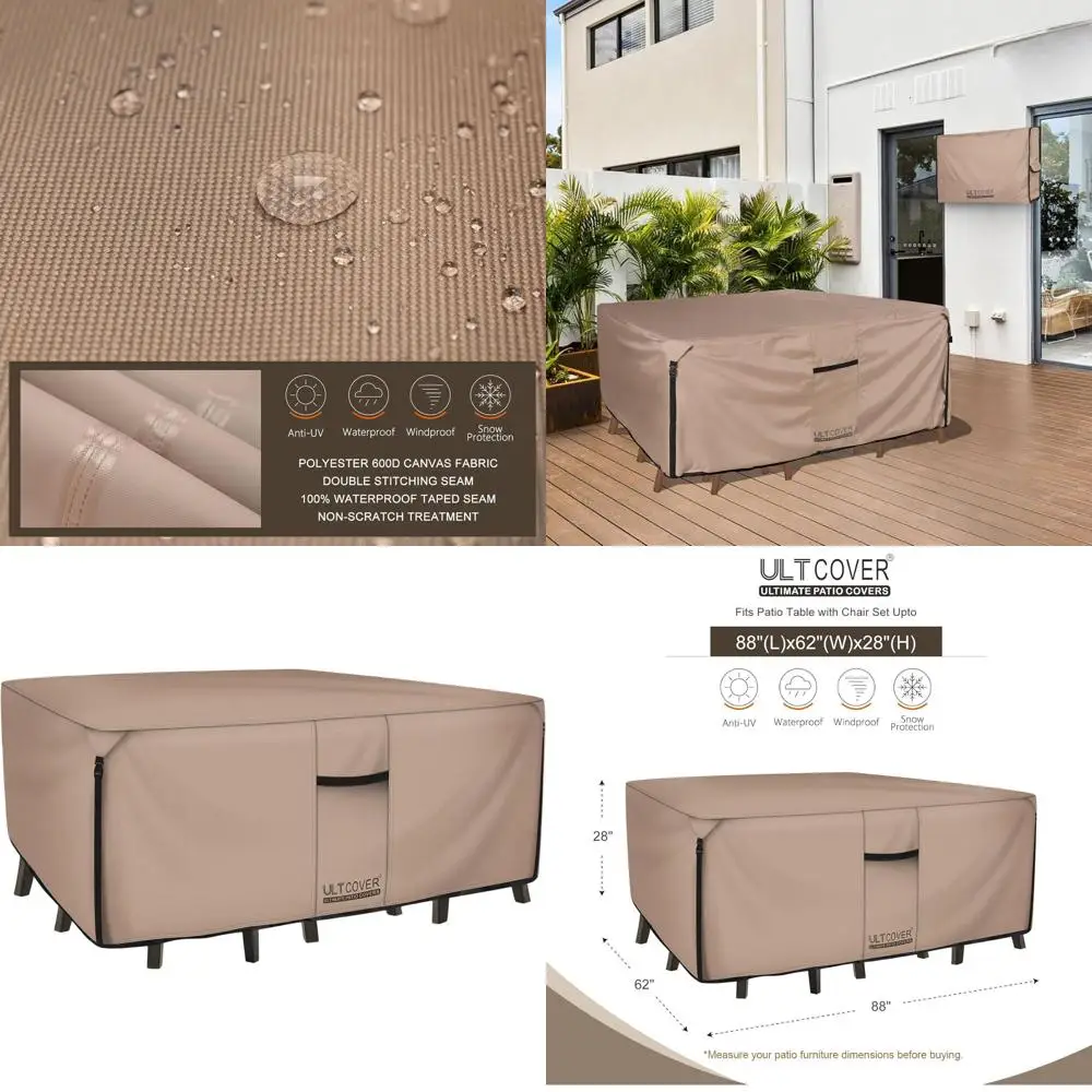 

Durable 600D Canvas Waterproof Outdoor Patio Table Cover, 88L x 62W x 28H