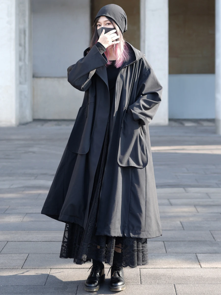 

Brown Trench Women'S Fashionable Raincoat Water-Repellent Arts Asymmetric Egirl Double-Side Minimalism Line Camel Letterch