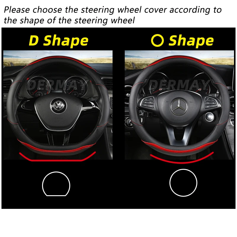 D Shape Car Steering Wheel Cover Leather for Golf K3 POLO JATTA Suzuki Swift Nissan Rogue 2017 2018 2019 2020