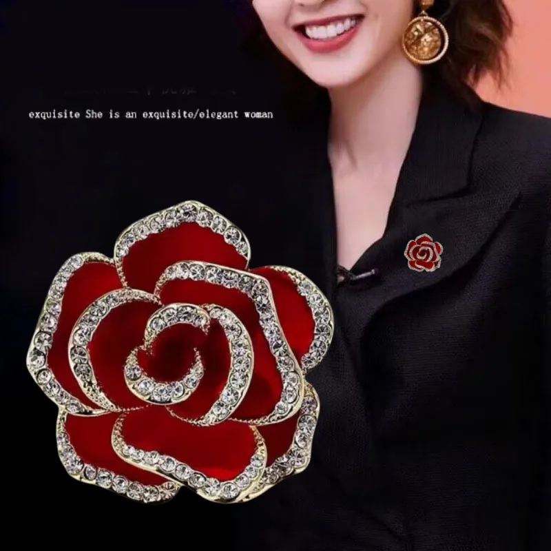 

10Pcs 34mm Exquisite black rose brooch high-end flower brooch women's temperament clothing clip suit sweater clip D018