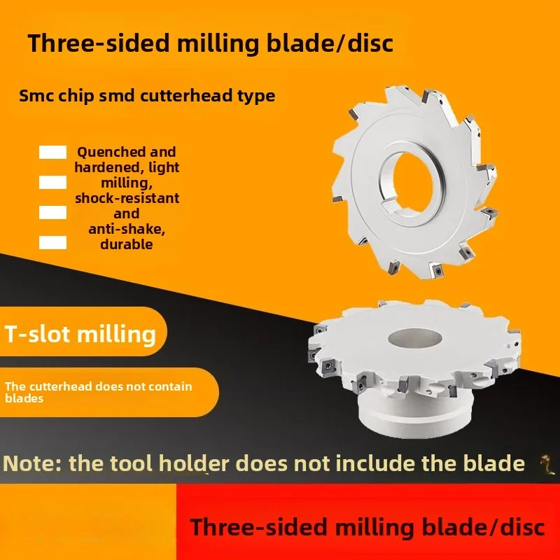 SMD Three-Side Milling Cutter Head, T-Slot Indexable Insert Type Slitting Saw Blade SMC Three-Flute Grooving Milling Cutter Disc