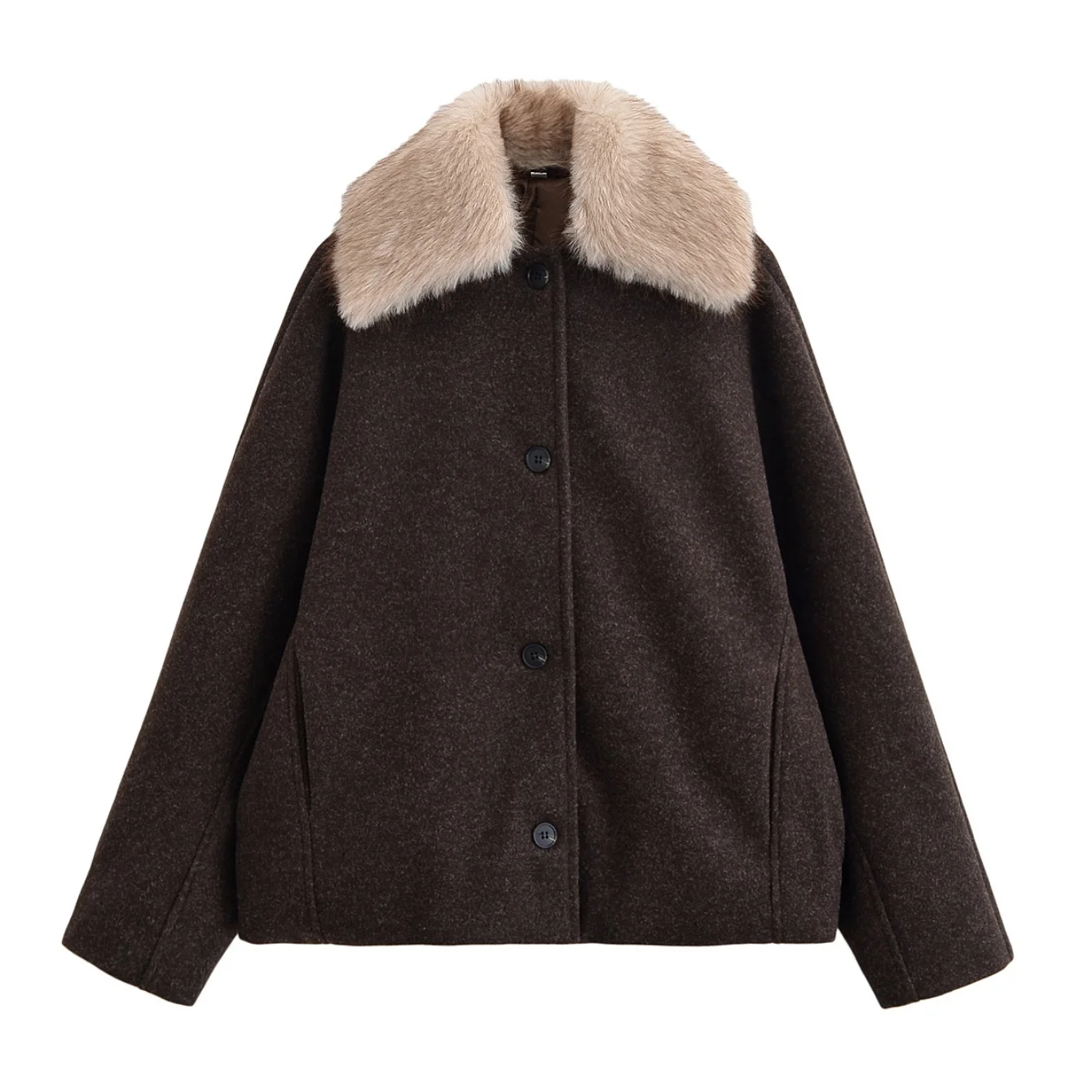 

Women's Solid Woolen Jackets Long Sleeve Removable Faux Fur Collar Wool Coat Autumn winter Casual Fashion Loose jacket