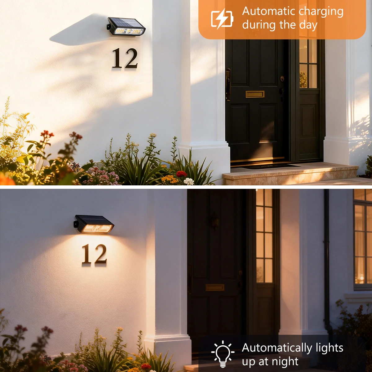 Solar Wall Lamp Garden Light Solar House Number Light 800lm Brightness Warm LEDs Adjustable Spotlight IP65 Waterproof for Fence