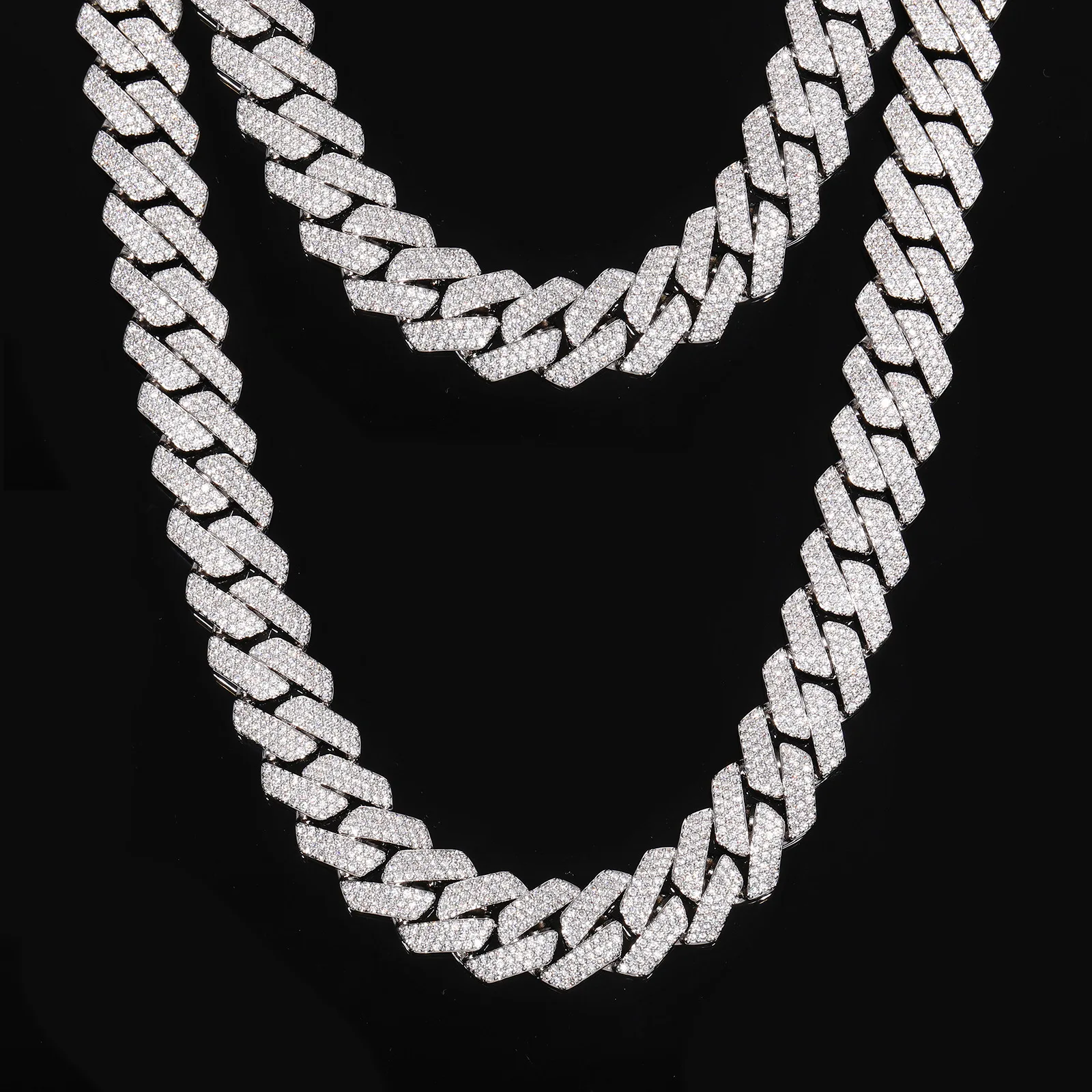 Trendy anniversary gift for men, 16MM Full Diamond Rhombus Necklace set with eye-catching artificial diamonds on PT950 Platinum