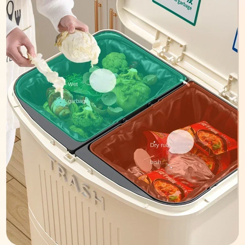 Dual-Layer Sorting Trash Bin, Dry and Wet Separation, Large Capacity Household Garbage Organizer for Efficient Waste Management