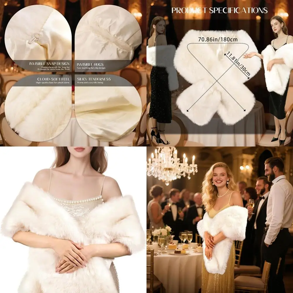 

Faux Fur Shawl for Women - Warm Winter Wrap for Special Occasions, Weddings, and Christmas