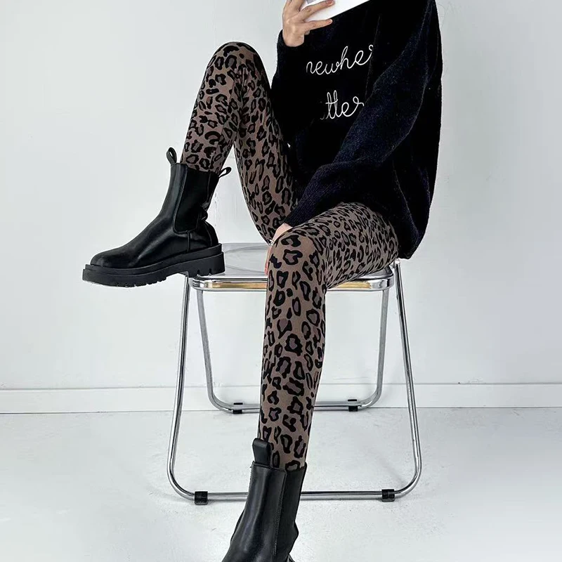 Fashion Leopard Print Shark Pants Women Spring Autumn Slim High Waist Ankle Length Woman Sporty High Stretch Leggins Mujer