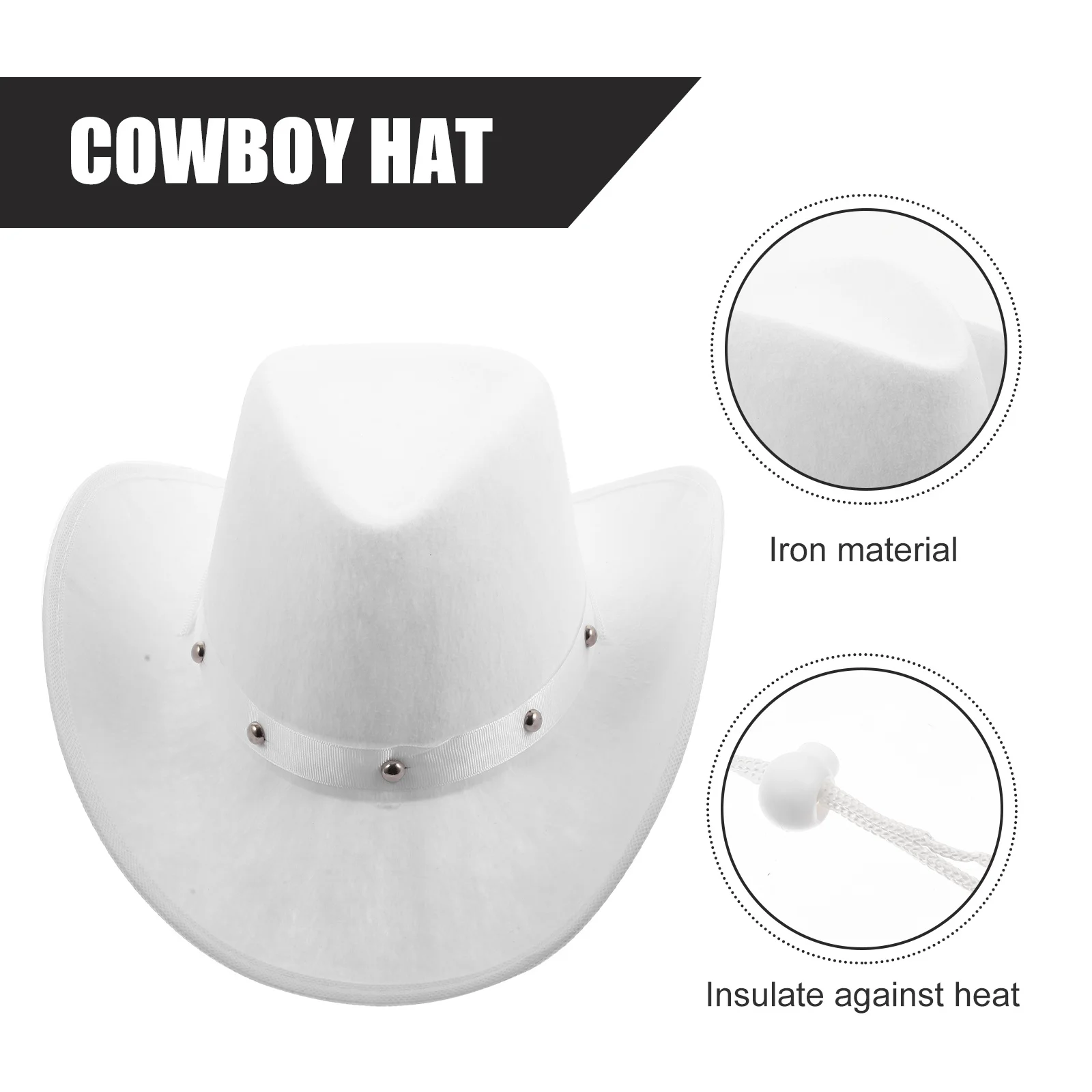 قبعة رعاة البقر للنساء قبعات راعية البقر بيضاء غير منسوجة من القماش على الطراز الغربي خفيفة الوزن ومحمولة وقابلة للتنفس للحفلات التنكرية للأطفال الصغار #6