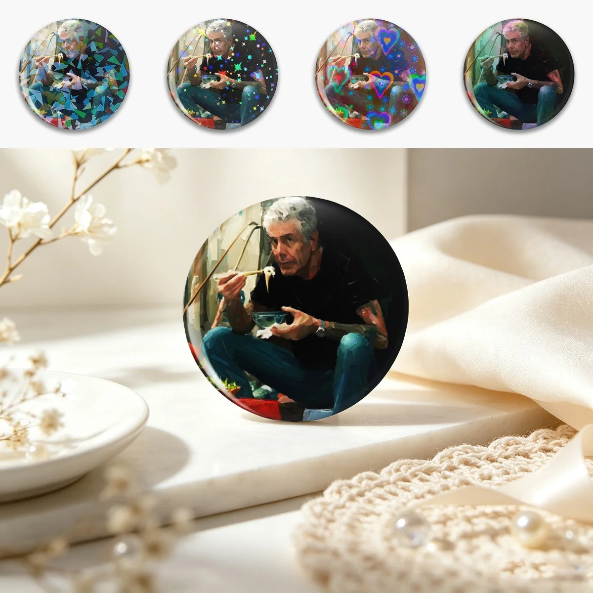 Parts Unknown Pin Holographic Star Heart Pin Brooches Laminated Button Fashion Accessory