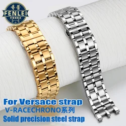 For Versace V-RACECHRONO Watch Strap DUAL GMT double concave convex interface stainless steel Watch band Men metal Bracelet 23MM
