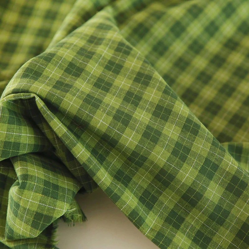 145x50cm Retro Nostalgic Green Plaid Yarn-Dyed Polyester Cotton Linen Coarse Sewing Cloth Tablecloth Home Handmade Fabric