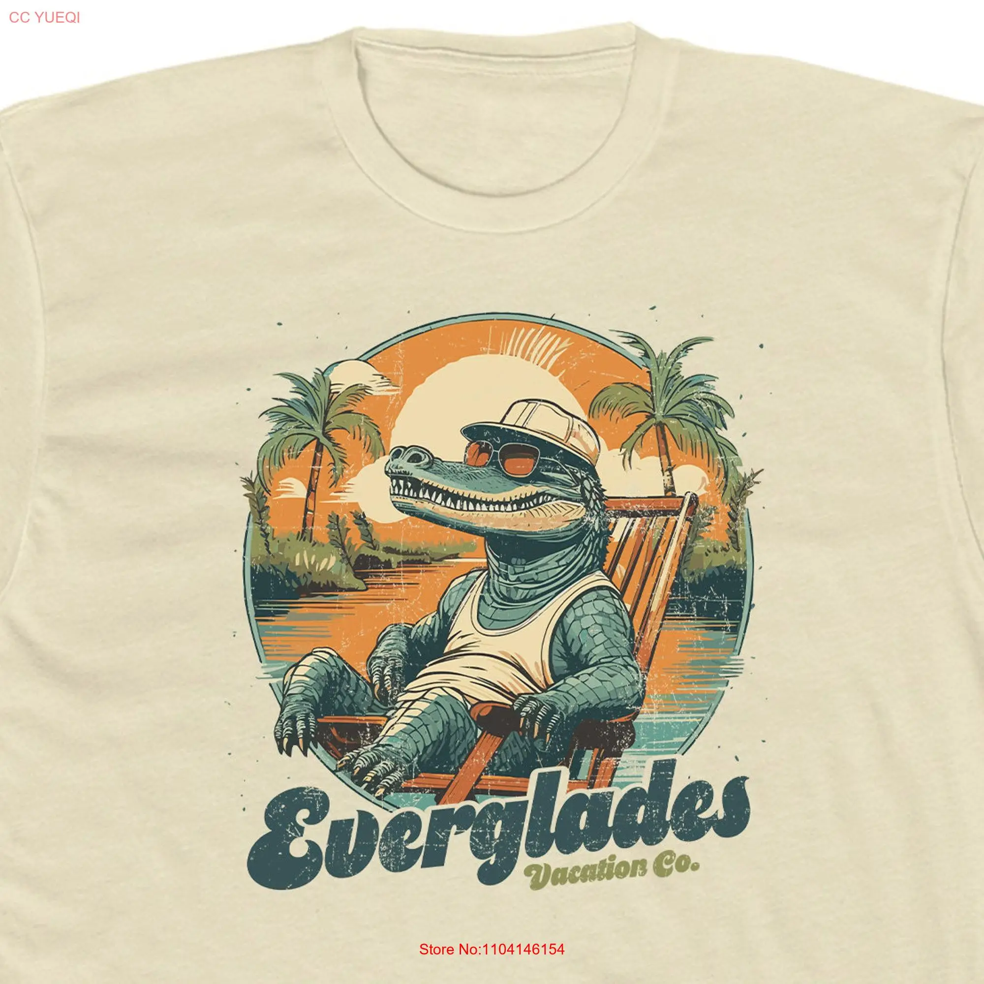 Everglades Vacation Co T Shirt for Men 100 Cotton Crew Tan Color Retro National Park  long or short sleeves