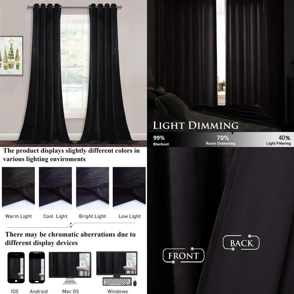 

Luxury Black Velvet Curtains 108" - Soft Insulated Thermal Blackout Window Panels for Bedrooms