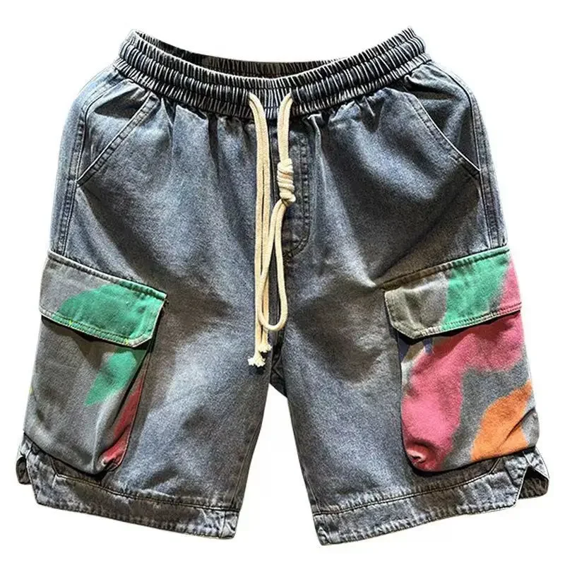 Pantalones cortos de mezclilla para hombre con bolsillos, pantalones vaqueros cortos de Hip Hop multicolores para hombre, moda coreana de verano