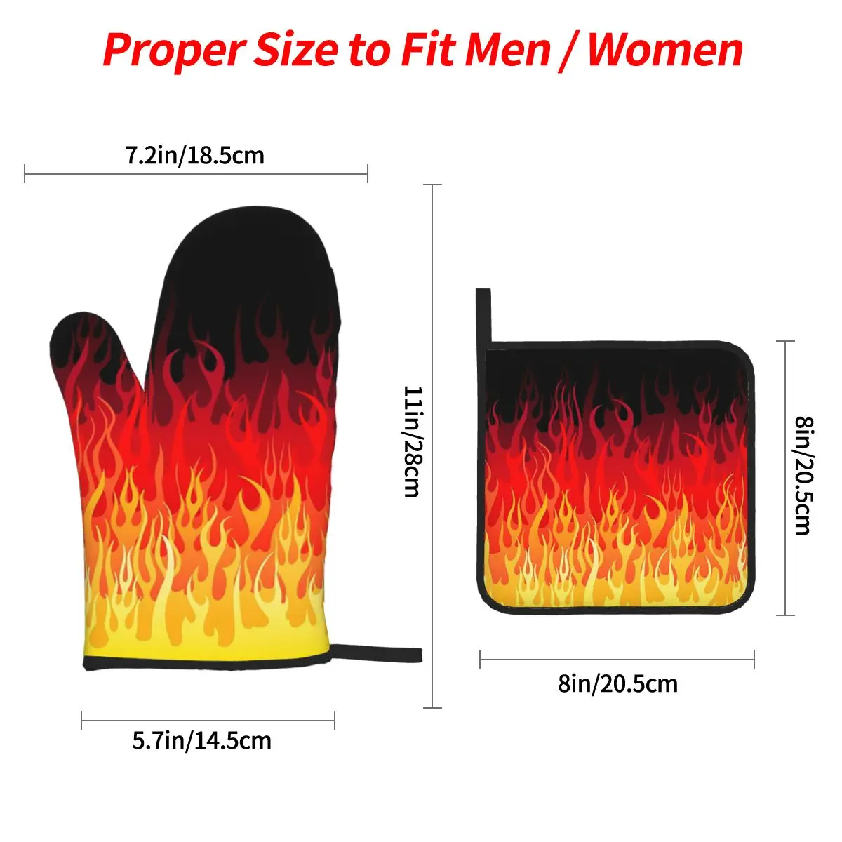Red Hot Rod Flame On Edge Black Background Oven Mitts and Pot Holder Sets of 4 for Baking Cooking BBQ Resistant Non-Slip Gloves