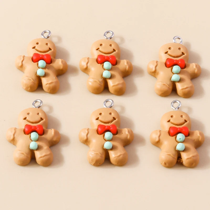 

20pcs 19x25mm Cartoon Resin Christmas Gingerbread Man Charms Pendants for Jewelry Making Earrings Necklaces DIY Crafts Supplies