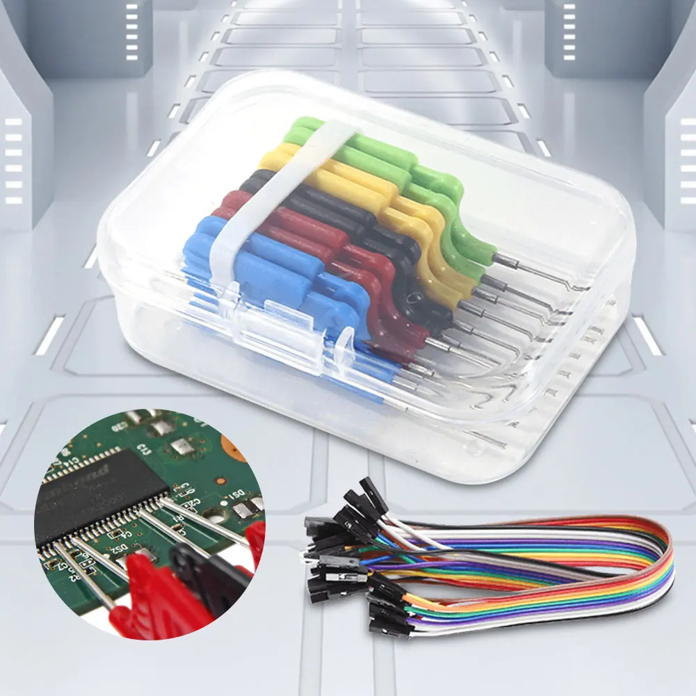 10pcs/set SDK08 IC Test Hook Clips 40V Test Clips with Jumper Wires Chip Foot Clip 2A Micro IC Clamp for Electrical Testing