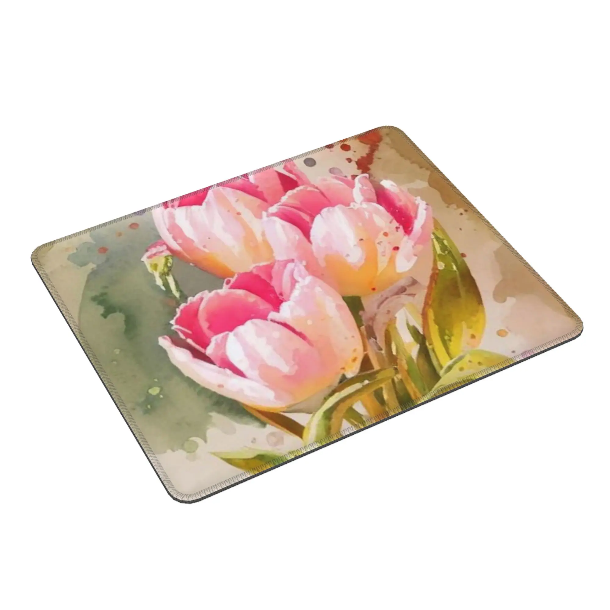 Pink Tulip Flowers Sketch Print Mouse Pad Computer Keyboard Mouse Mat Gaming PC Laptop Desk Mat Office Table Mats