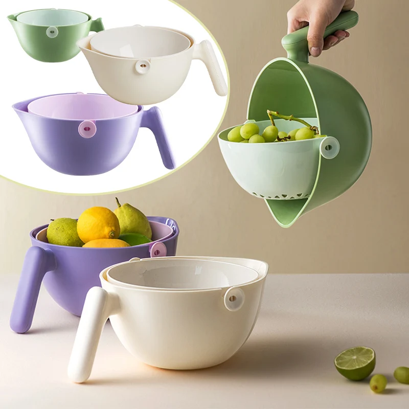 Bird Drainer Basket with Handle Swivel with One Hand Detachable Storage Cleaning Fruit and Vegetable Basin Multi-Purpose Tool