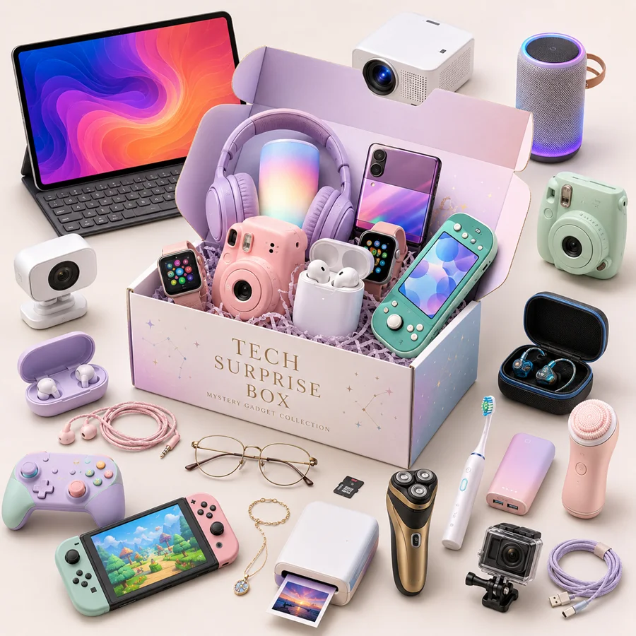 

Mystery Box Random Electronics Surprise Gift Box with Wireless Earbuds, Smartwatch, Mouse, Gadgets and More Hidden Items