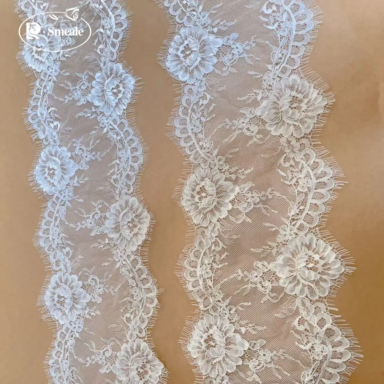 Breite 20 cm und 24 cm. Kordelbestickter Wimpernspitzenstoff, hochwertiger Stoff für Brautkleider, Hochzeitskleider, DIY-Röcke. – Detail 12