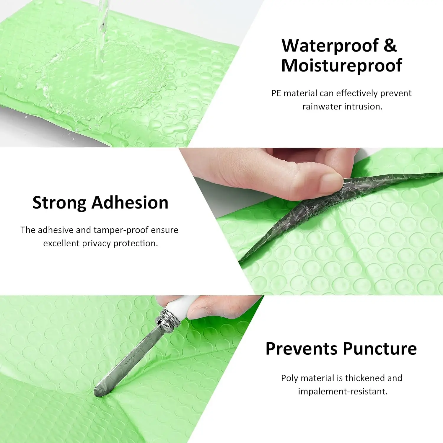 100Pcs Light Green Bubble Mailers, Self‑Seal Padded Shipping Envelopes, Mailing Bags for Small Business Gift Packaging