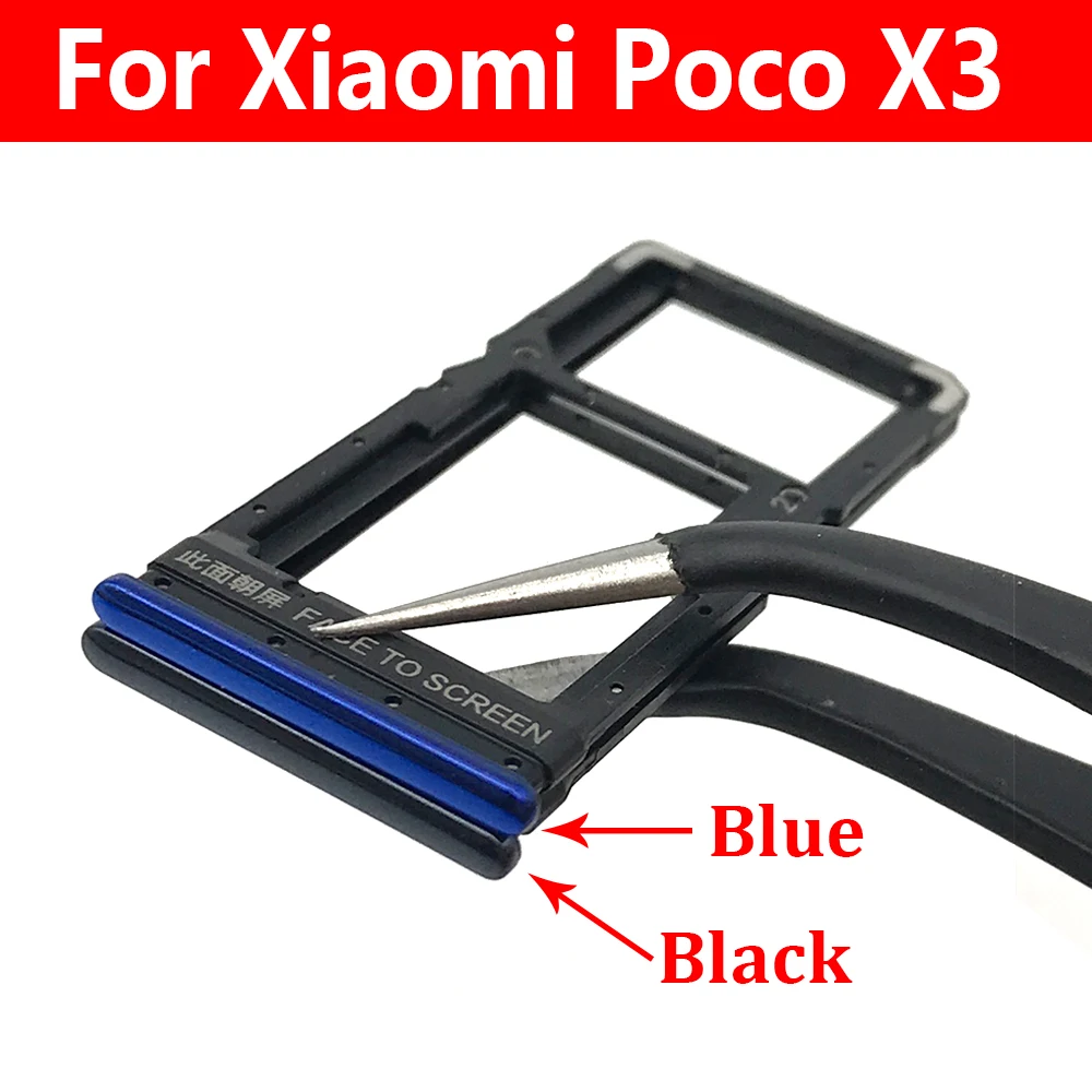 50 Pcs Sim&CD Card Tray For Xiaomi Poco X3 SIM Card Tray Slot Holder Adapter Socket With Pin Smartphone Replacement Parts