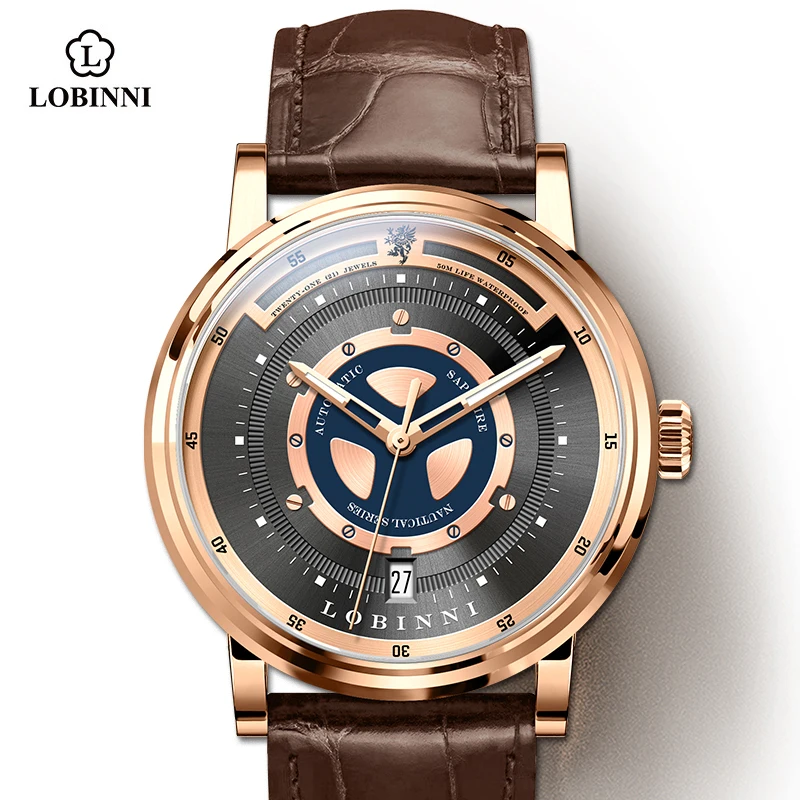 LOBINNI Special Dial Luminous Hands Men Wrist Watch Date Display Luxury Water Resistant Automatic Wrist Watches