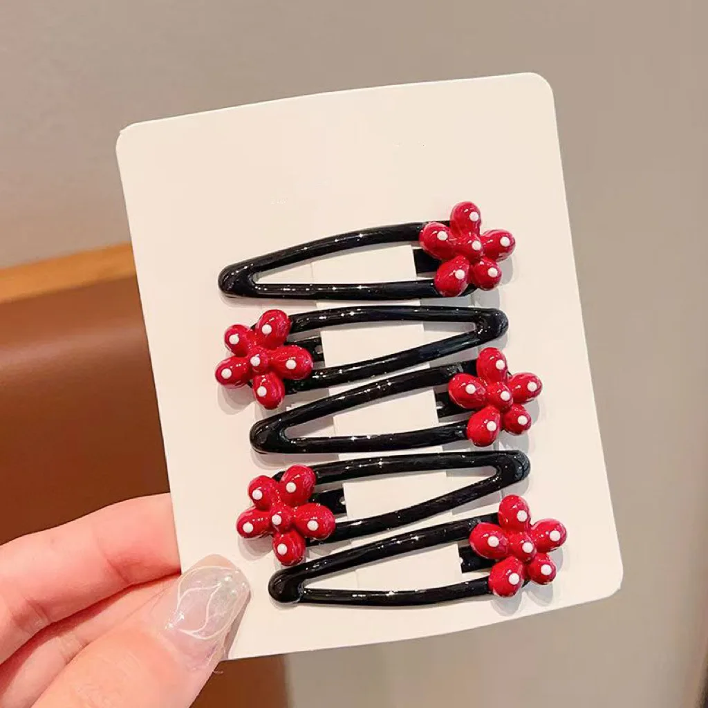 4 pezzi per bambini frangia capelli spezzati clip BB rosso pois lato forcina per bambini copricapo accessori per capelli per bambini per ragazze