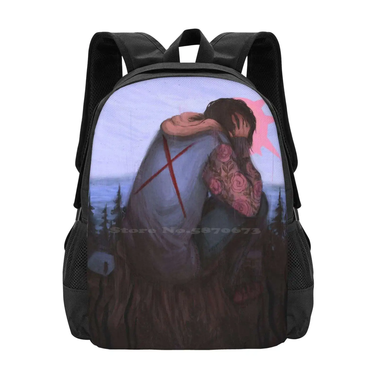 Mochila pesada con hombros descubiertos, bolso de moda, boceto de garabatos pesado, gran oferta