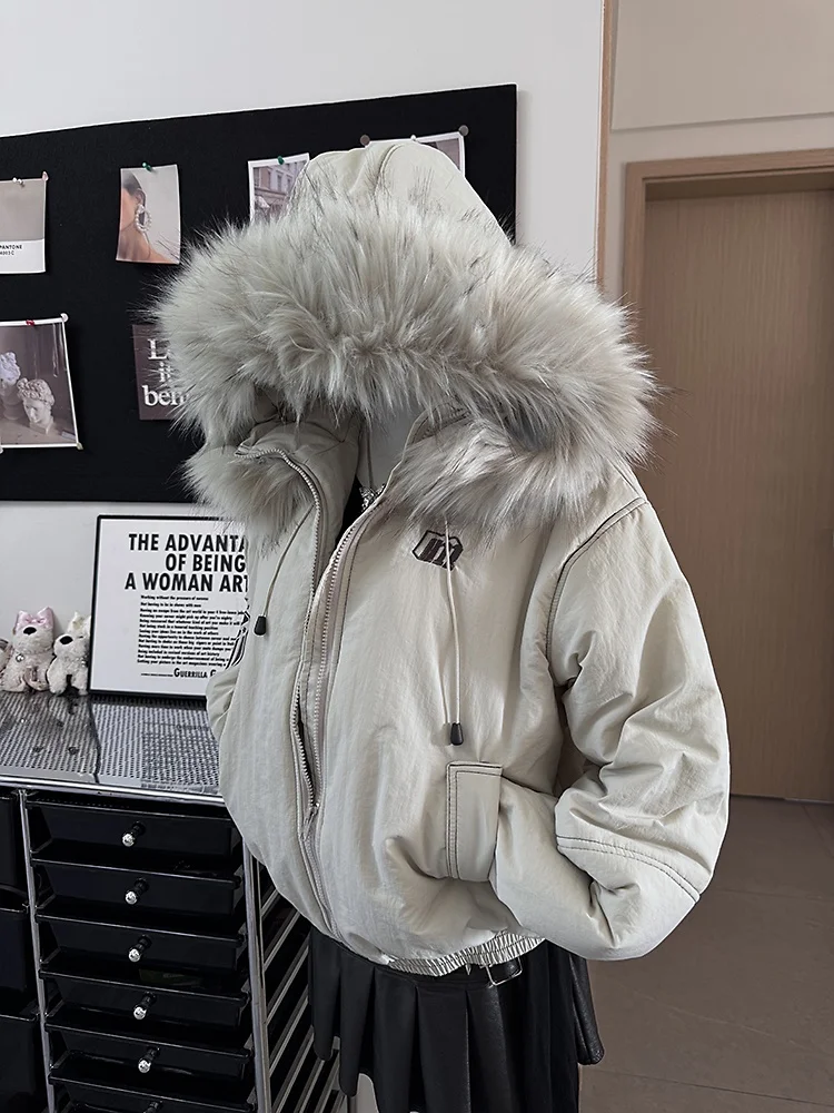 

Thiened American Sle Hooded Cotton Jaet Men's Parka Coat with Fur Collar Warm Design Autumn Winter Outerwear Coat