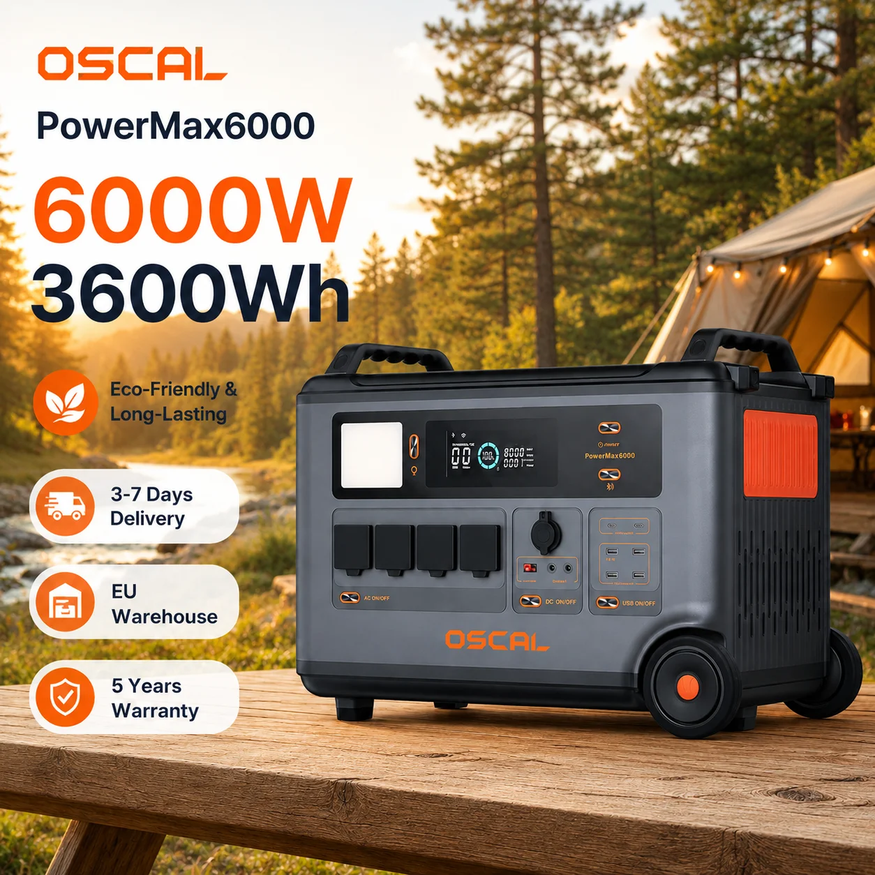 Estación de Energía Portátil OSCAL PowerMax6000 6000W 3600Wh LiFePO4 120V/240V Doble Voltaje UPS Control por WiFi y… — oferta en AliExpress