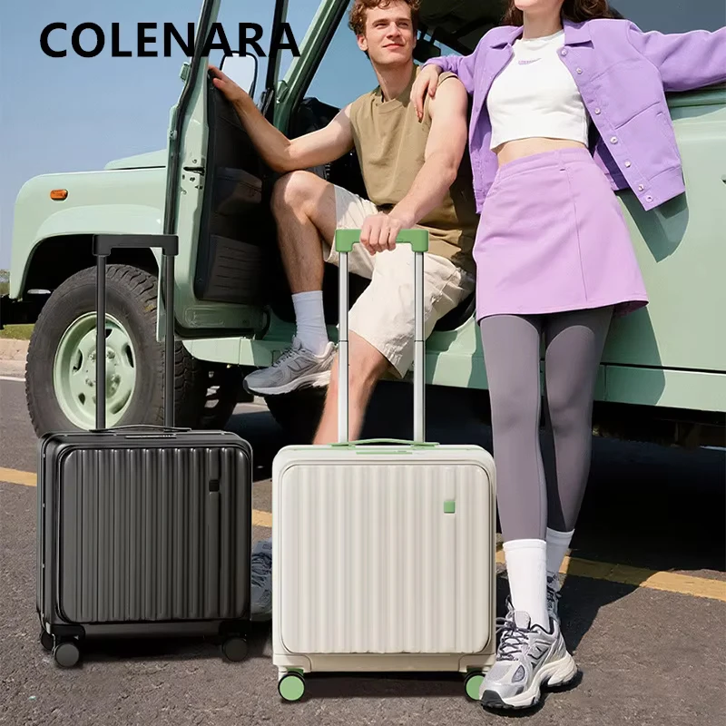 COLENARA Travel Luggage Front Opening Laptop Boarding Case USB Charging Trolley Case 18