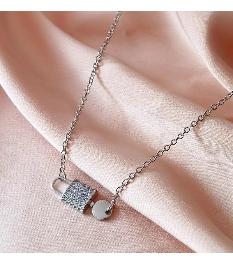Minimalist America Sweater Choker Chain Lock-Key Necklace W/ Brass Zircon 14K Gold Filled For Women LadyJewelry 2022 Hotsale