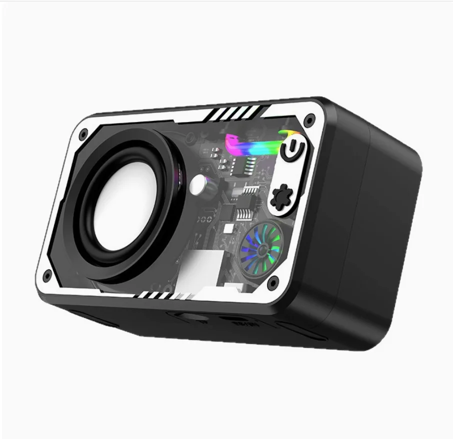 V1 Mini Portable Speaker RGB Light Transparent Mecha Speaker Double Bass Diaphragm Sound Light Rhythm Bluetooth 5.0